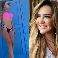 Agnieszka Kotońska kiedys na plaży w bikini i uśmiechnięta w zbliżeniu.