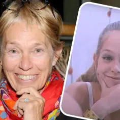 Małgorzata Braunek, uśmiechnięta, z pierścionkiem na palcu, obok jej młodsze zdjęcie. Choroba nie złamała jej ducha.