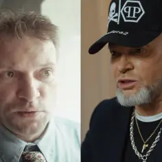 Rutkowski kiedyś i dziś: młodszy, w koszuli i krawacie, obok starszy, w czapce z daszkiem i z biżuterią.
