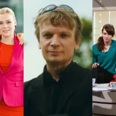 Trzy panele: dwie kobiety, mężczyzna, dwoje młodych ludzi. Czy to grzegorz ciechowski dzieci?