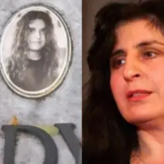 Zdjęcia z pogrzebu córki Eleni: portret młodej dziewczyny na nagrobku i jej matka w żałobie.