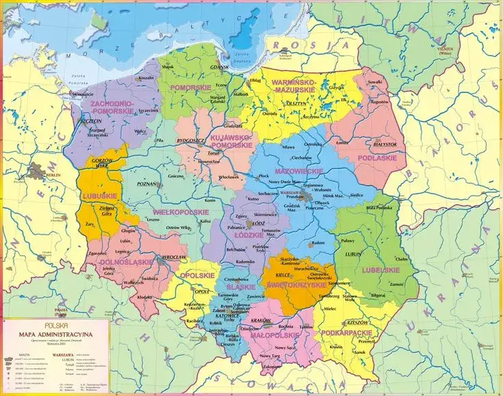 Zdjęcie Szczegółowa mapa polski z podziałem na województwa